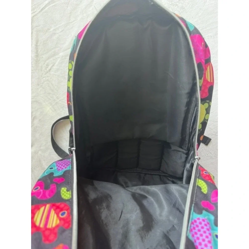 FAB Starpoint Elephant Print Backpack Multi-Color School Bag Black Canvas F277